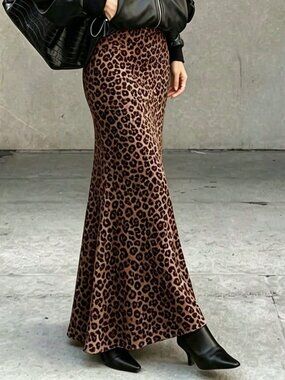 Coffee Brown Elegant Women's Belted Mermaid Mid-Length Skirt